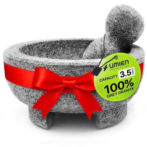 UMIEN granite mortar and pestle full view, durable for grinding spices