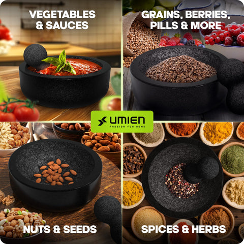 Fresh ingredients ground for guacamole and salsa with UMIEN