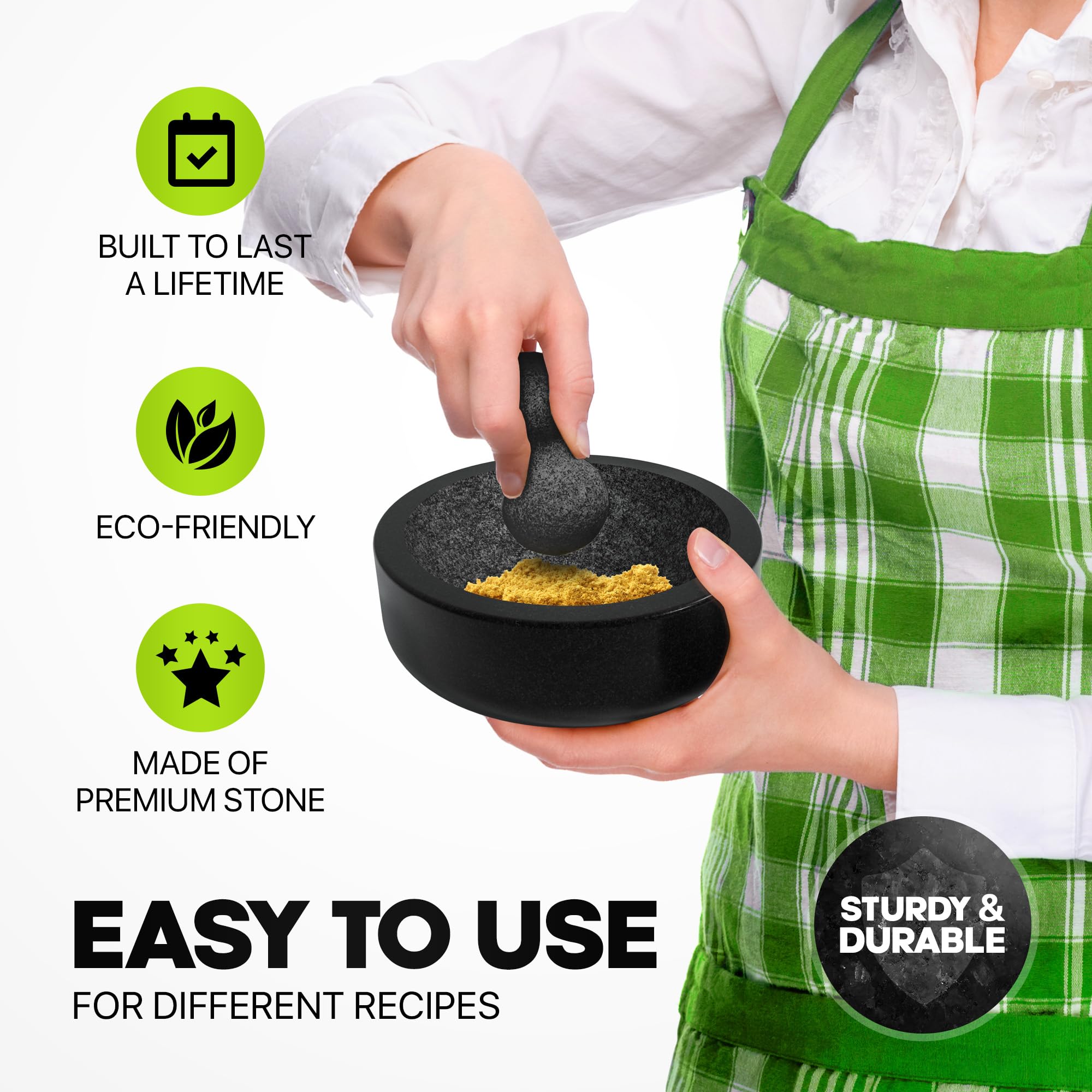 Serving-ready mortar bowl for sauces and pestos at table