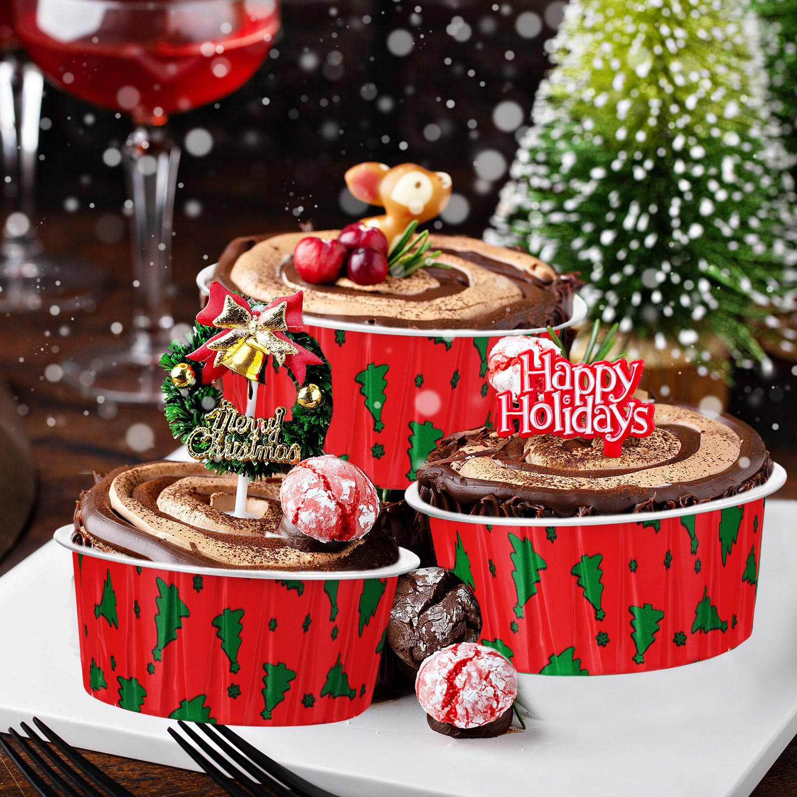 Umigy mini pies and cupcakes served in foil cups.