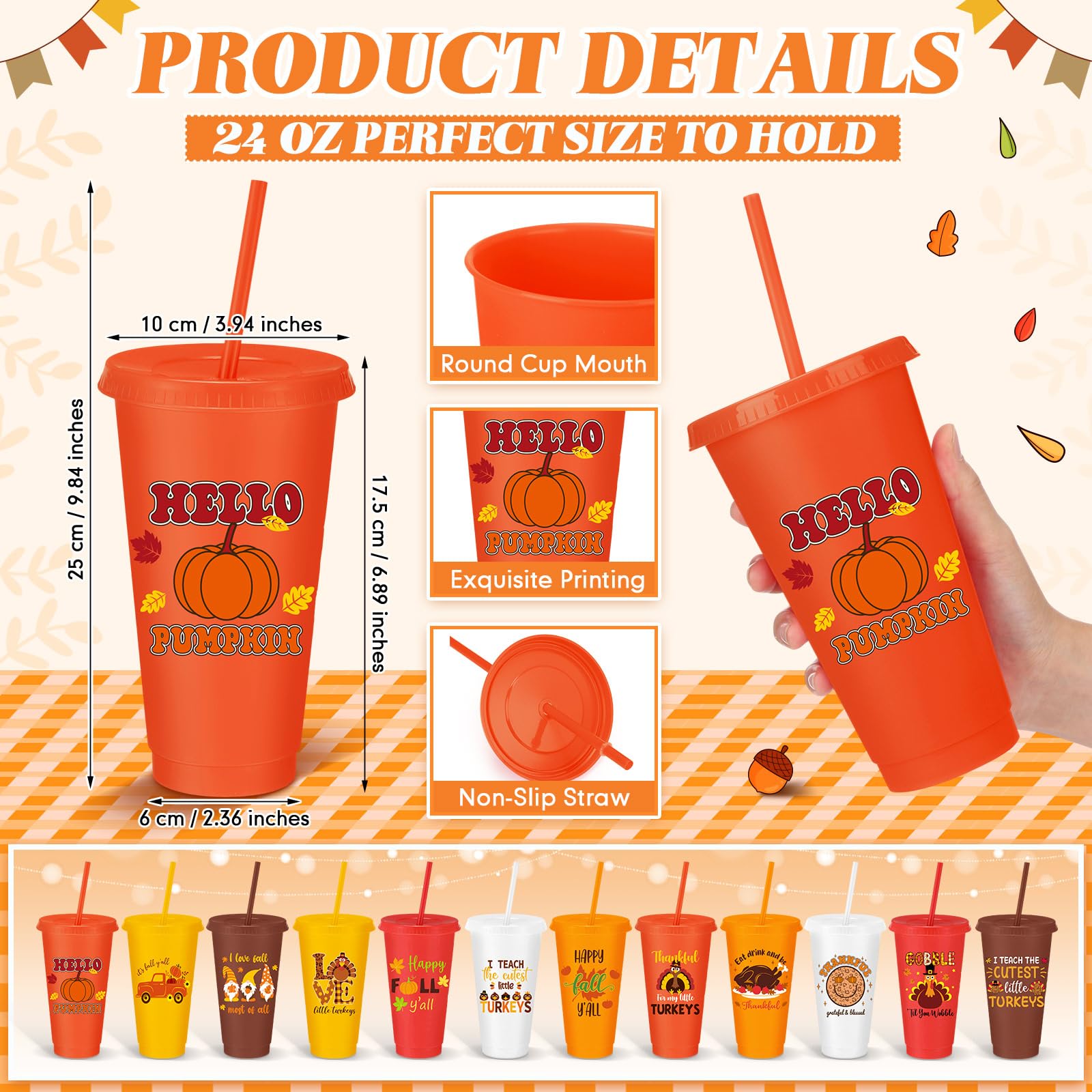 Umigy turkey-pattern cups with lids and straws for festive family meals