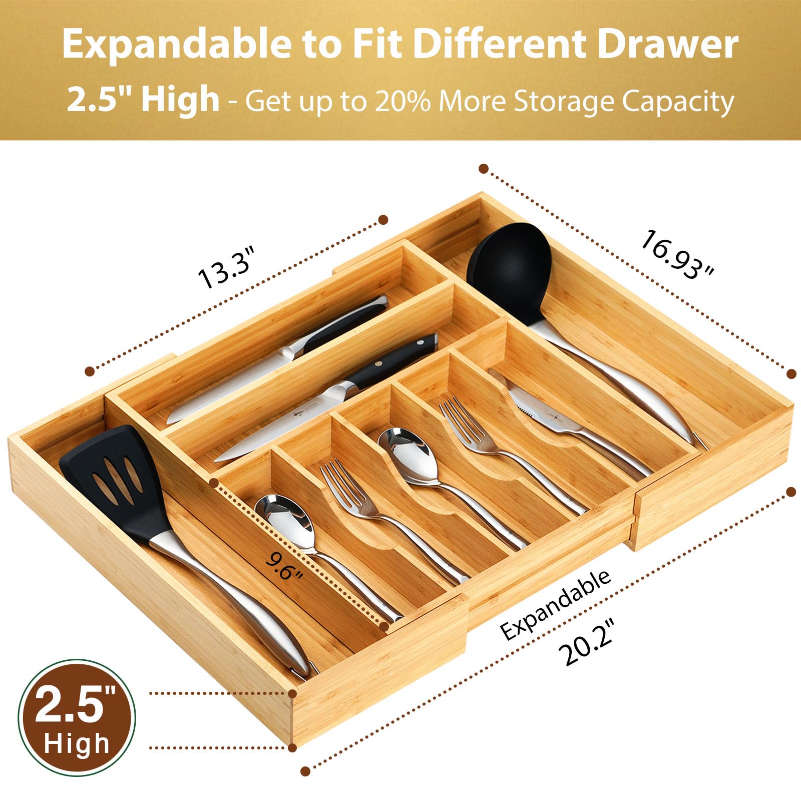 Umilife adjustable width drawer organizer fits from 13.3 to 20.2 inches