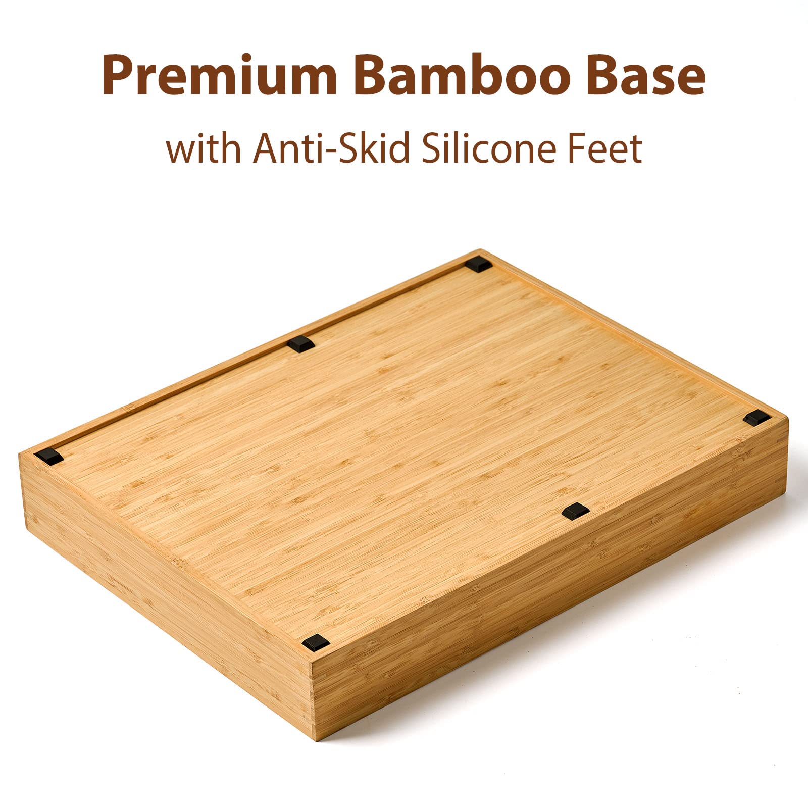 Umilife bamboo drawer organizer anti-skid feet prevent sliding during use.