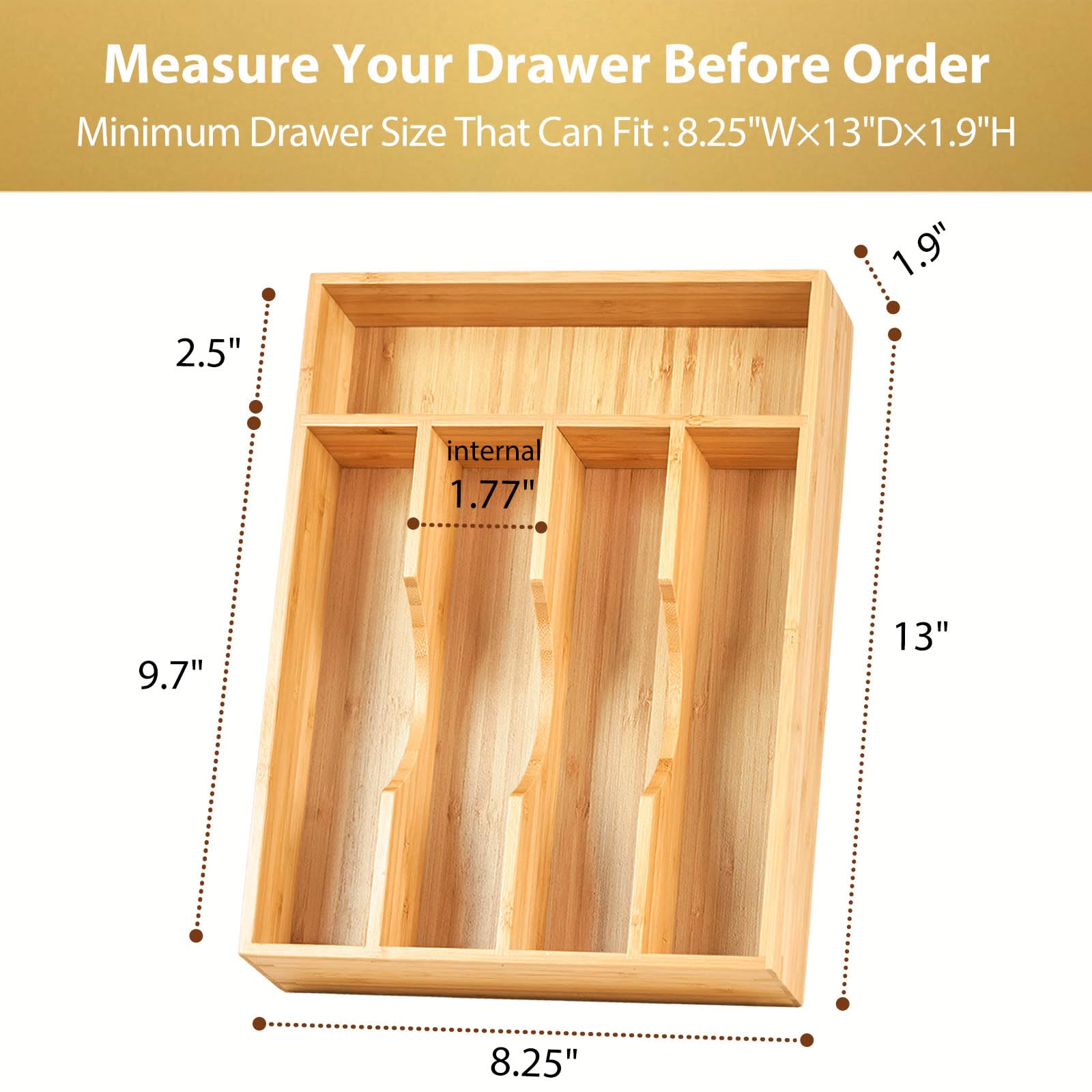 Umilife bamboo drawer organizer compact size ideal for small kitchen drawers