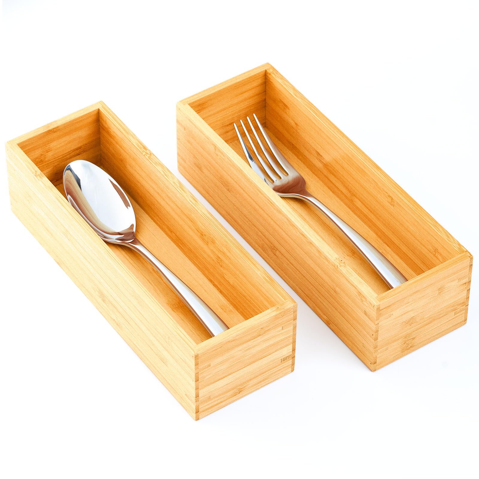 Umilife bamboo drawer organizer with extra-high design in a drawer for tidy utensils