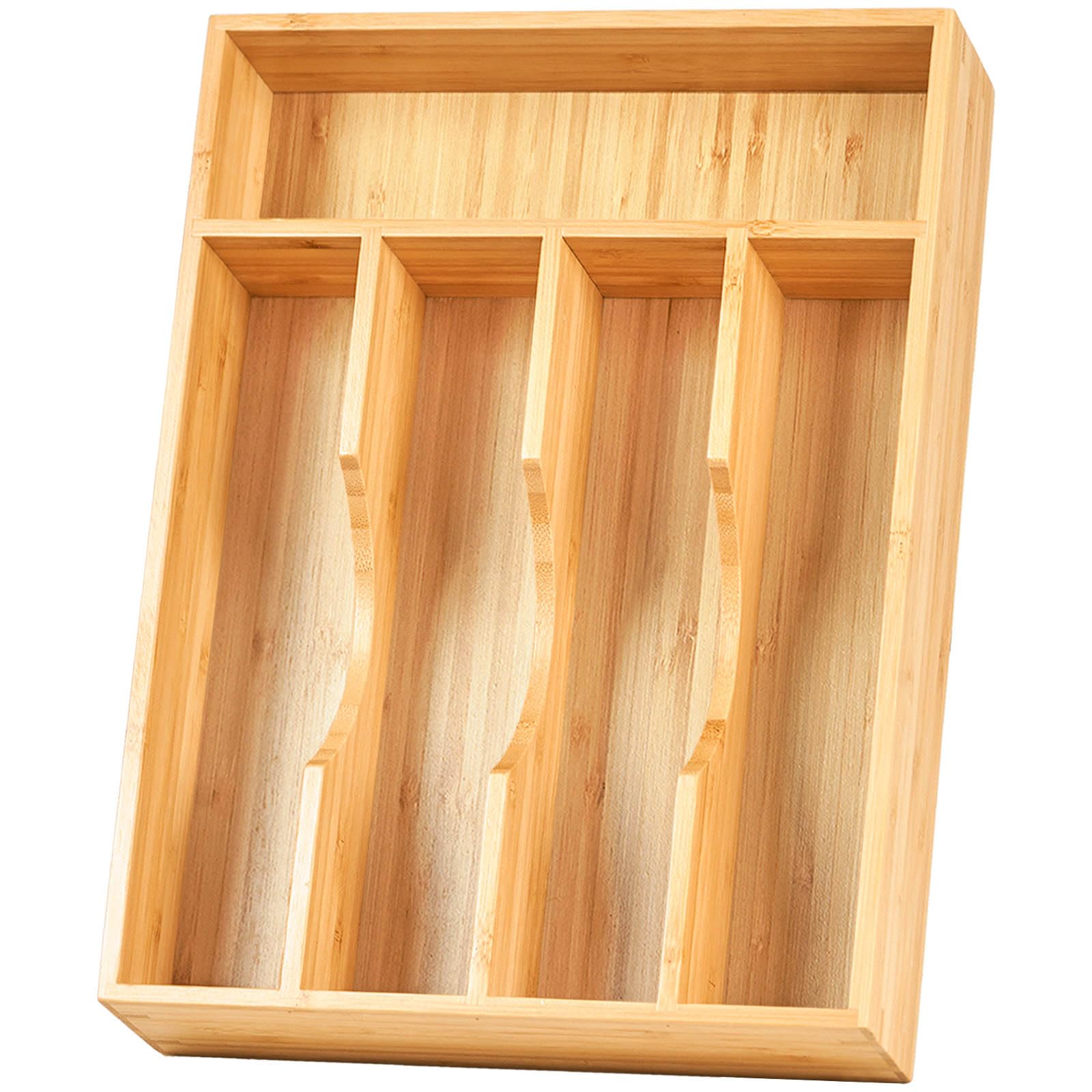 Umilife bamboo drawer organizer front view showing compact storage for utensils