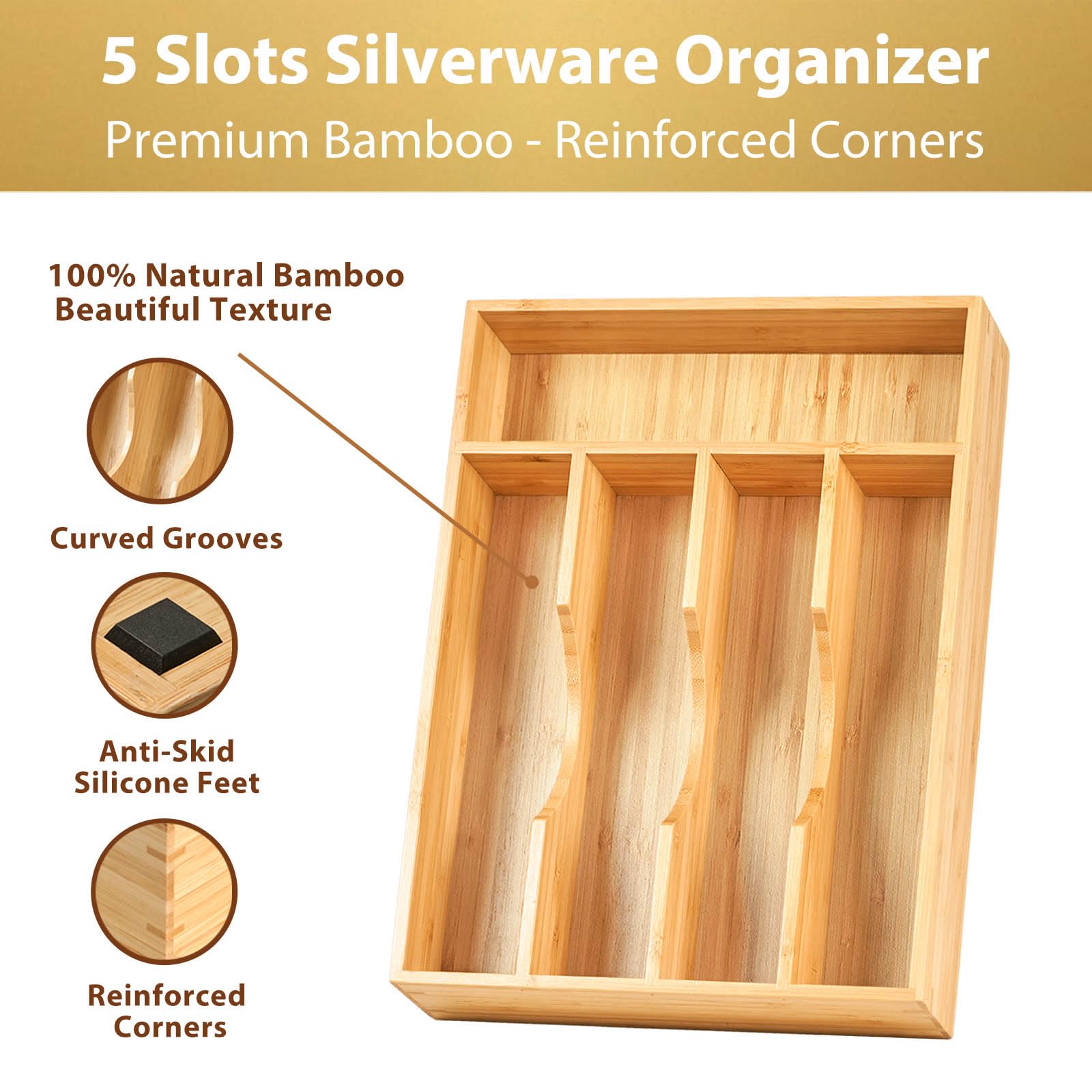 Umilife bamboo drawer organizer inside a compact drawer keeps flatware neatly arranged