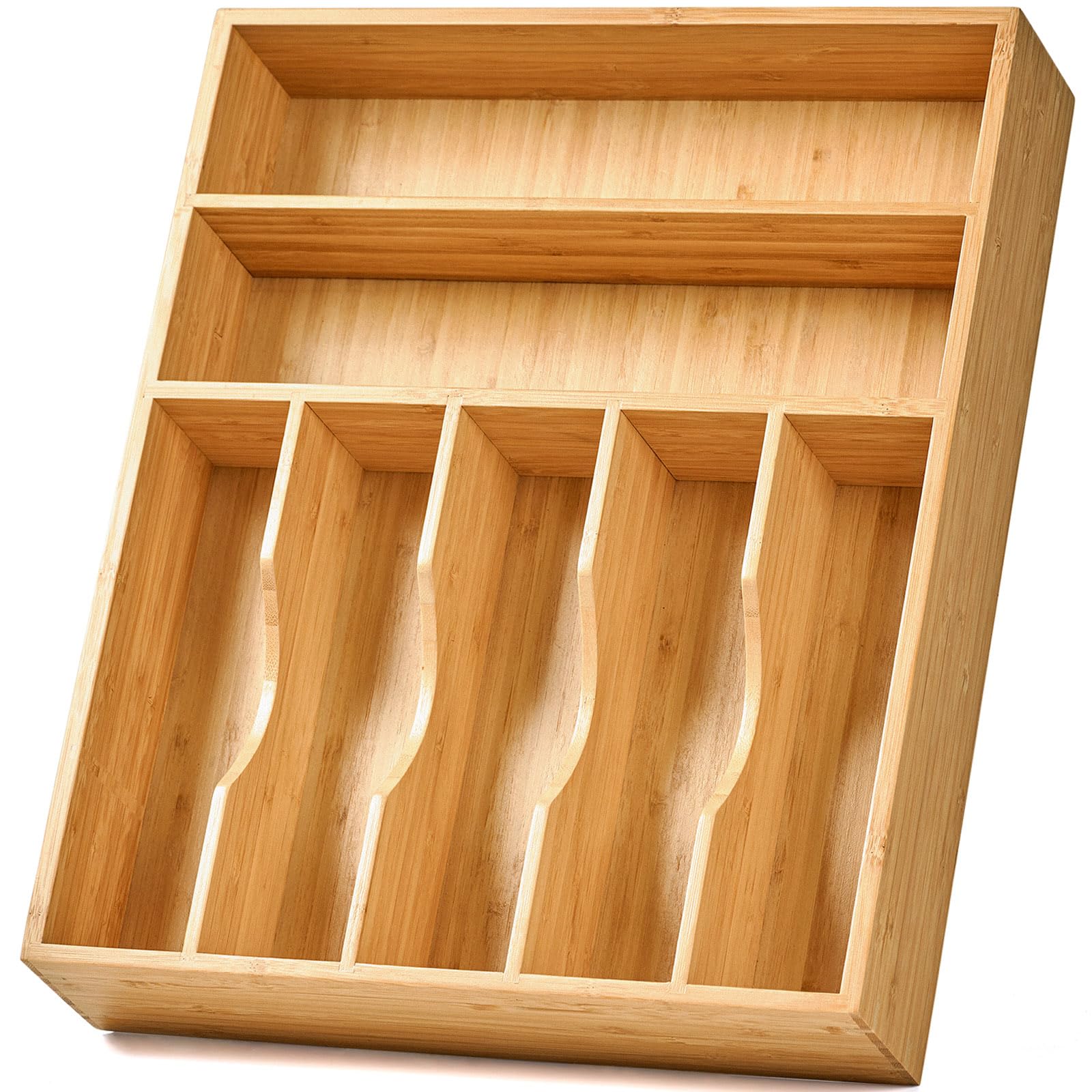 Umilife bamboo drawer organizer knife-slot keeps knives organized and within reach.