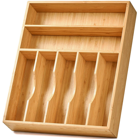 Umilife bamboo drawer organizer knife-slot keeps knives organized and within reach.