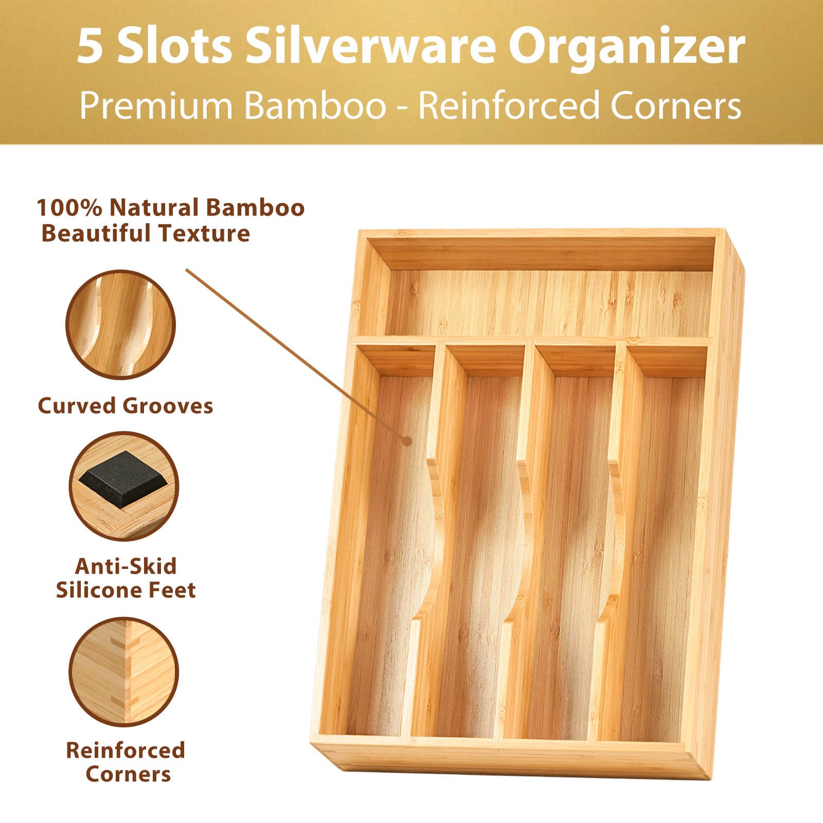 Umilife bamboo drawer organizer side view highlights slim profile for small spaces