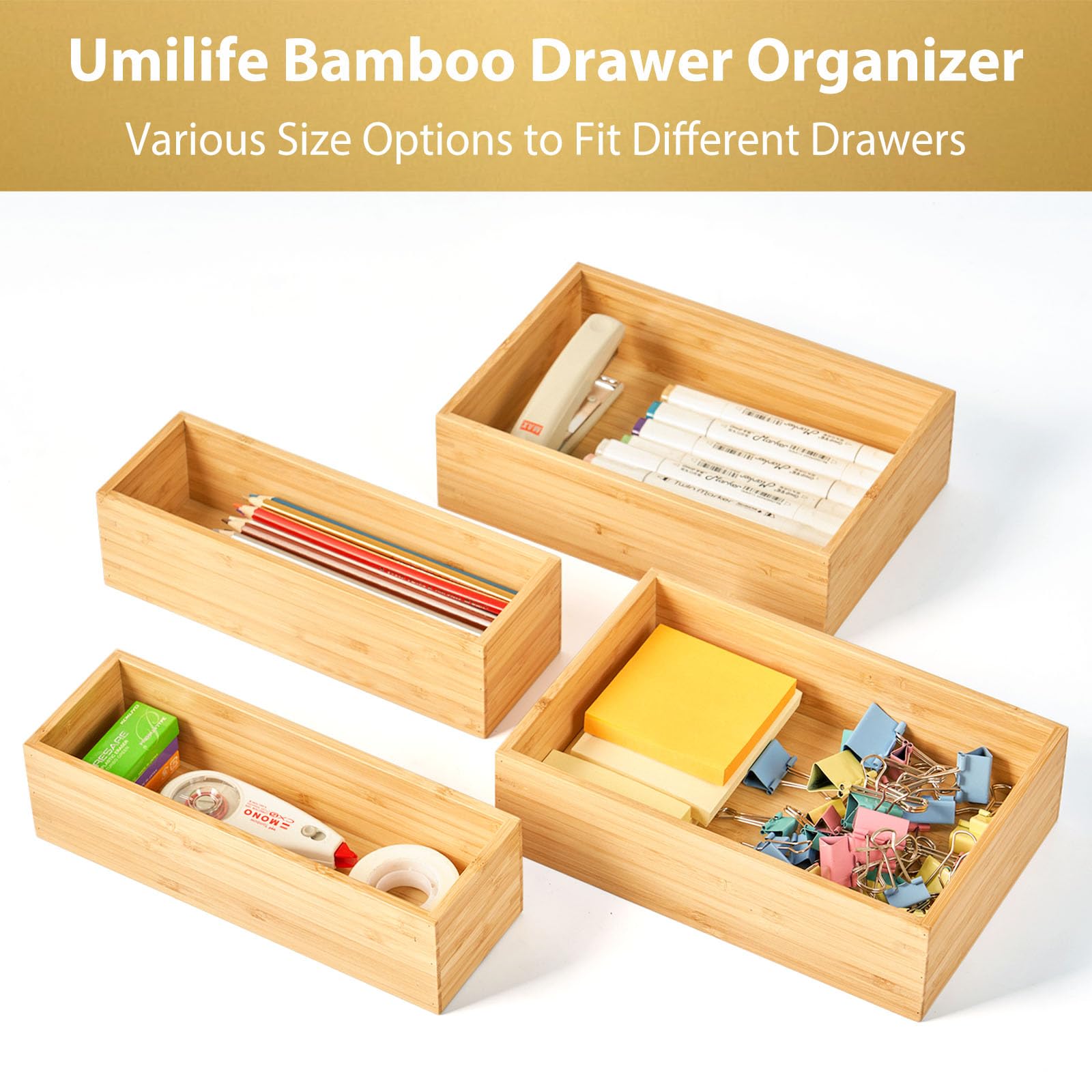 Umilife bamboo organizer in an office setting for desk supplies