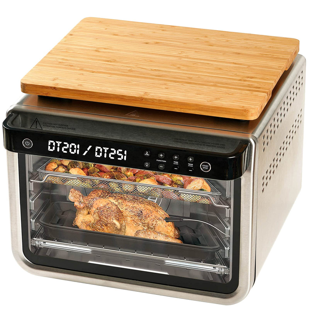 Umilife cutting board on a convection oven providing secure fit and counter protection.