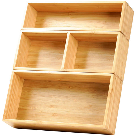 Umilife drawer organizer with bamboo dividers for neat kitchen drawers.