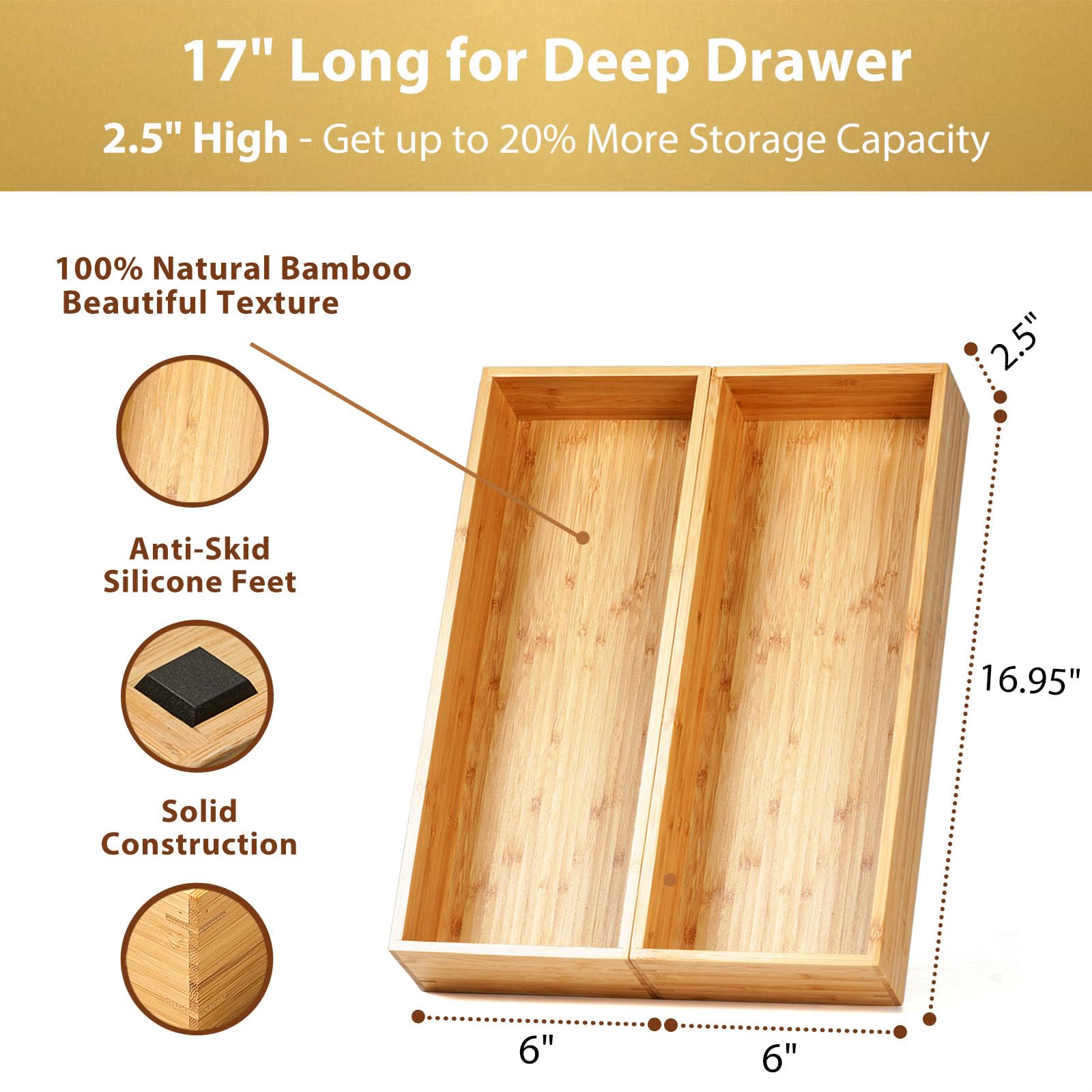 Umilife extra-deep drawer boxes shown with large utensils.