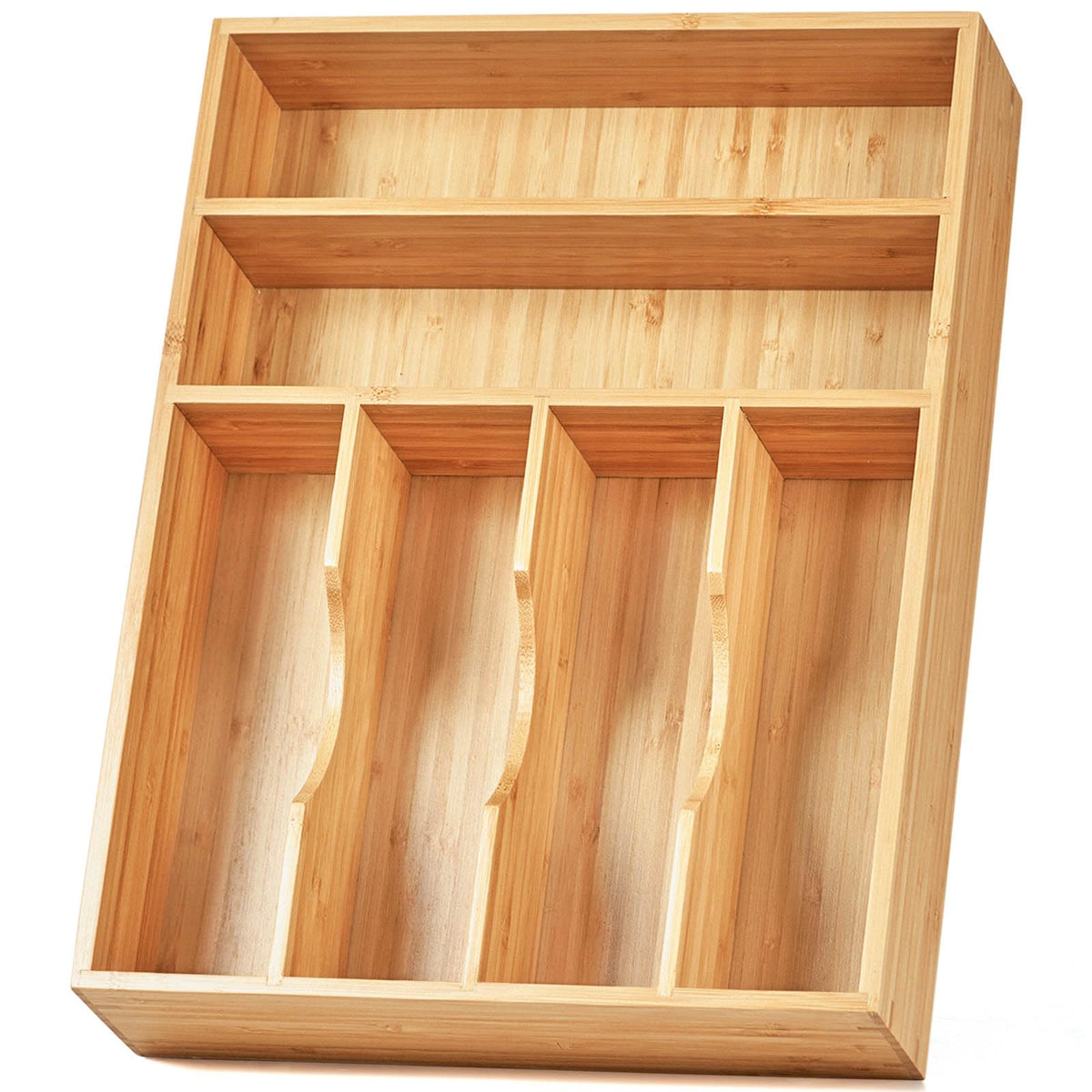 Umilife kitchen drawer organizer front view fits 17x12 inches and keeps utensils orderly.