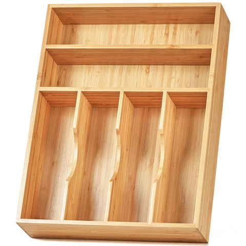 Umilife kitchen drawer organizer front view fits 17x12 inches and keeps utensils orderly.