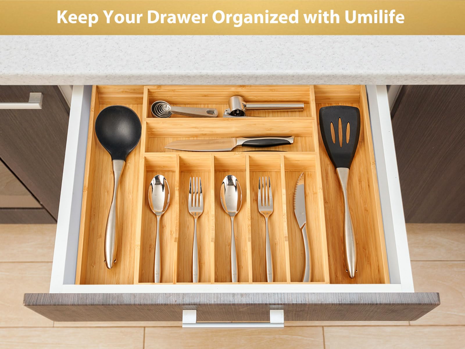 Umilife nine-compartment layout accommodates different utensil sizes