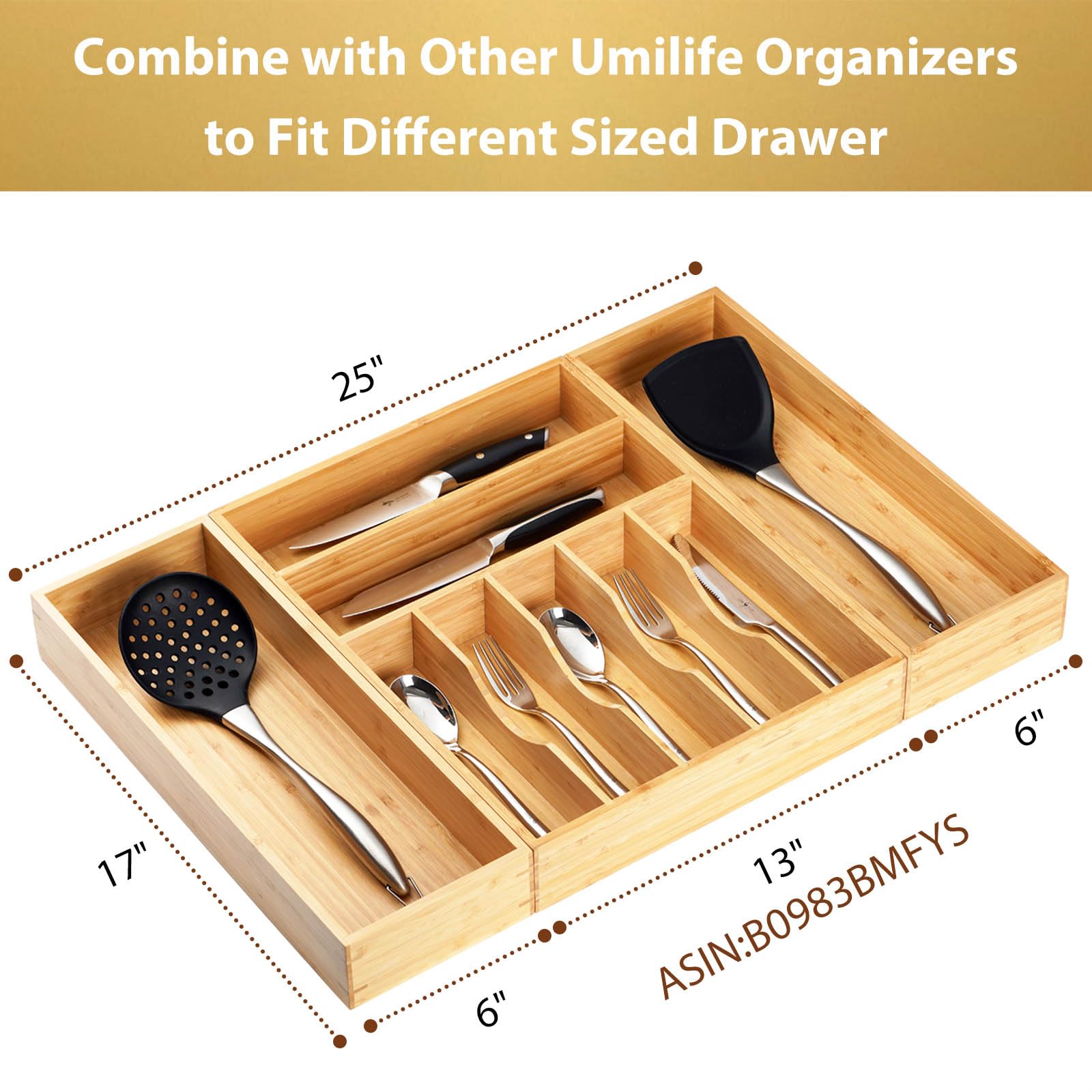 Umilife versatile storage for utensils, spices, bottles, or office supplies.
