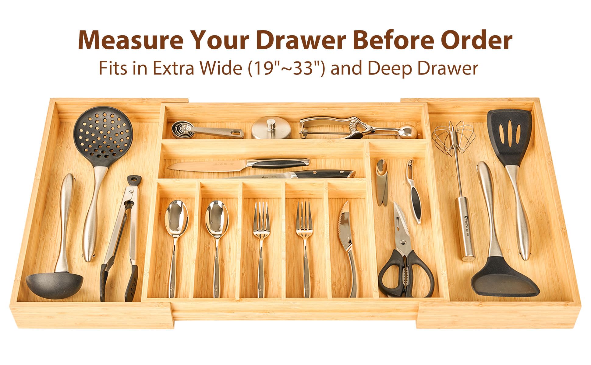 Umilife wide-width extension illustrates fit for 19 to 33 inch drawers