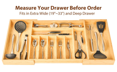 Umilife wide-width extension illustrates fit for 19 to 33 inch drawers