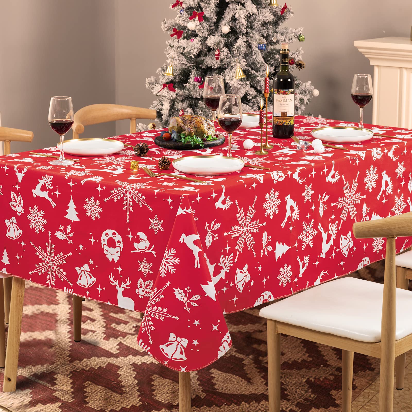 UMINEUX Christmas tablecloth with elk pattern protects surfaces while adding festive flair.