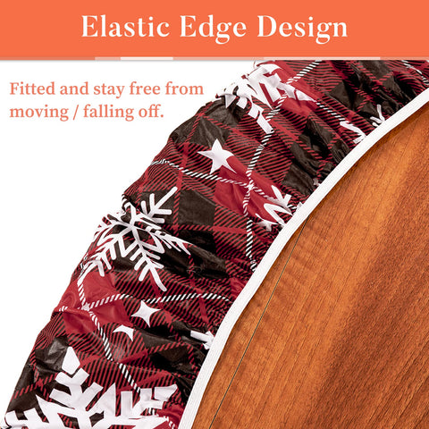 UMINEUX elastic edged round tablecloth close-up shows secure fit.