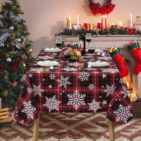UMINEUX flannel-backed tablecloth adds soft cushioning and durability.
