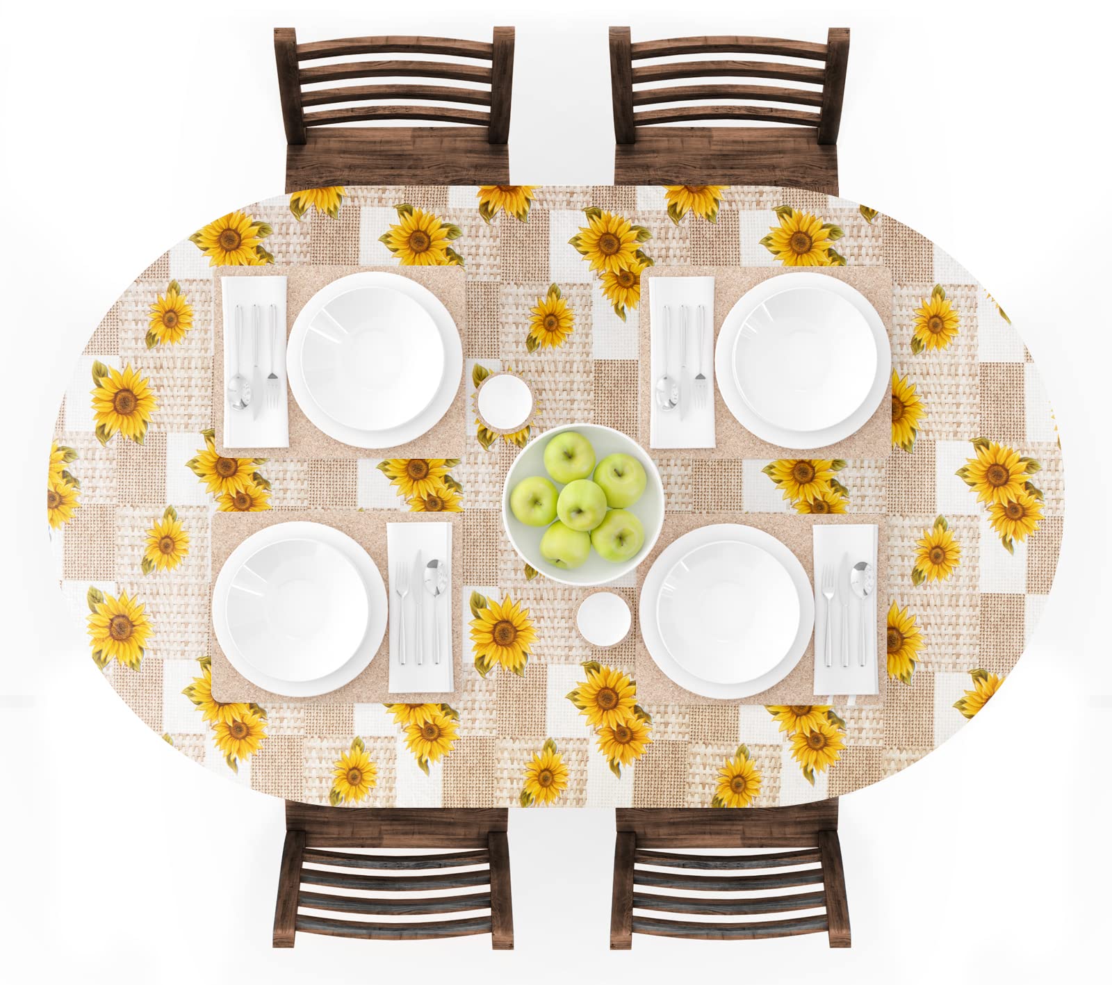 UMINEUX oval tablecloth with elastic edge for a secure fit on 42-68 inch tables