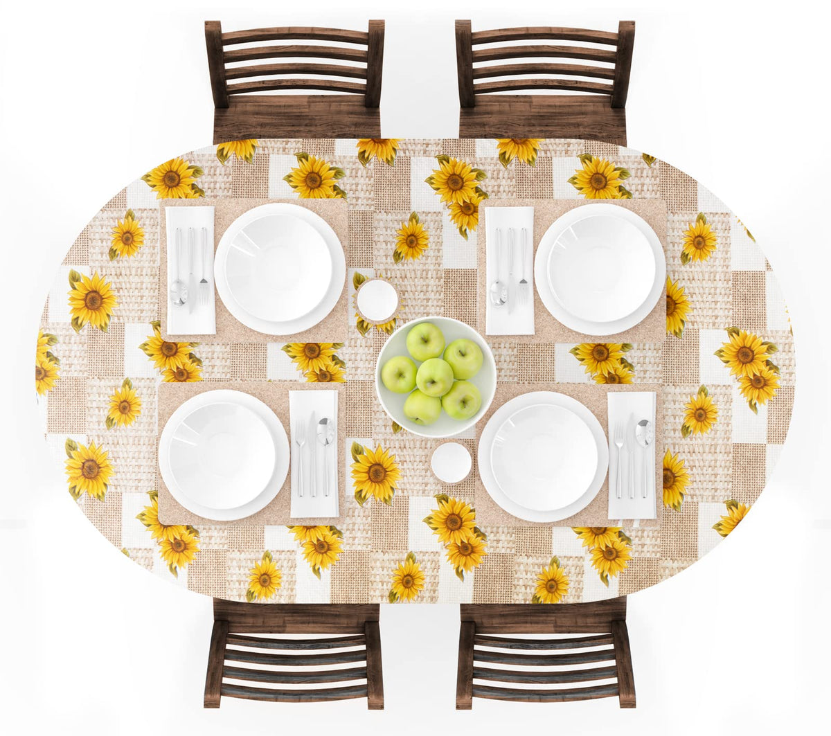 UMINEUX oval tablecloth with elastic edge for a secure fit on 42-68 inch tables