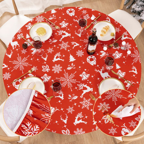 UMINEUX round tablecloth with elastic edge for a secure, fitted holiday setup.