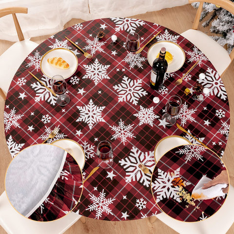 UMINEUX round fitted tablecloth with snowflake pattern protects from spills.