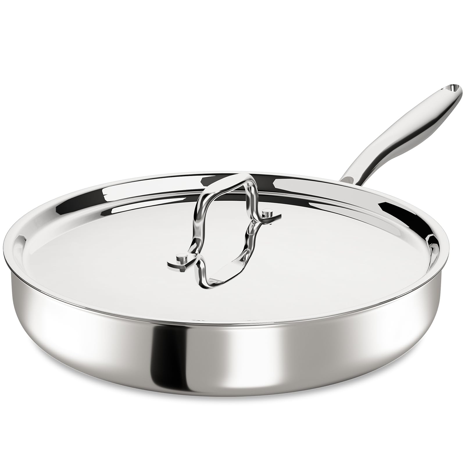 Umite Chef 12-inch tri-ply frypan with lid for even heating and moisture retention.