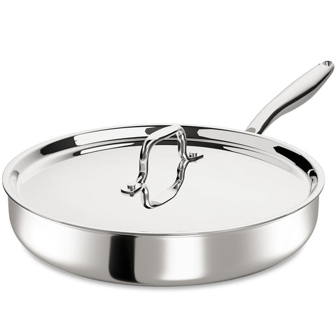 Umite Chef 12-inch tri-ply frypan with lid for even heating and moisture retention.