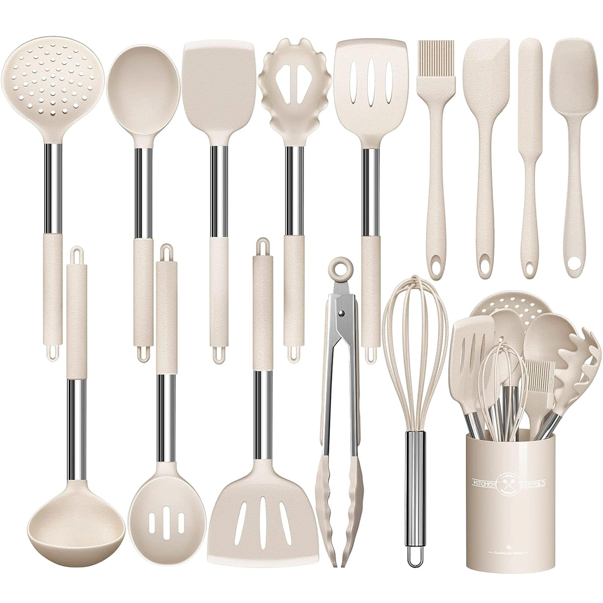 Umite Chef 15-piece utensils with slotted turner protecting nonstick pans while flipping food