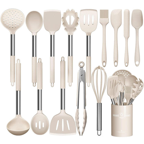 Umite Chef 15-piece utensils with slotted turner protecting nonstick pans while flipping food