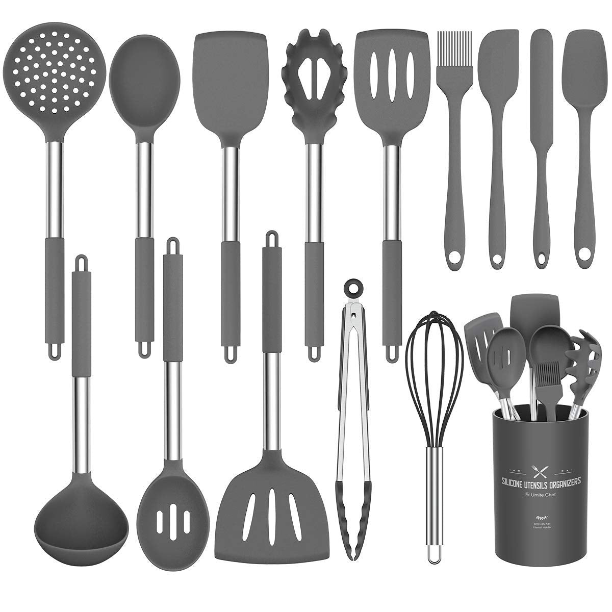 Umite Chef 15pc utensil set with slotted turner for draining and flipping safely