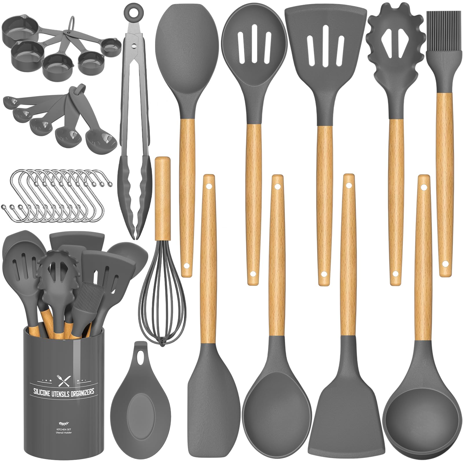 Umite Chef 33-piece utensil set with wooden handles offers comfortable grip in busy kitchens.
