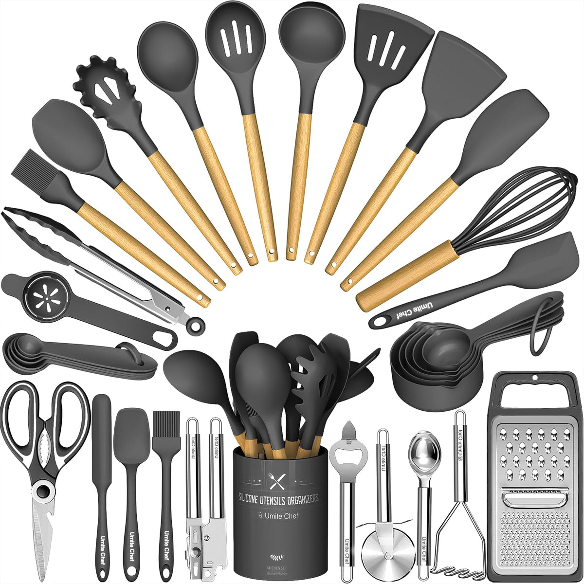 Umite Chef 34pcs utensils set with holder keeps tools organized for quick cooking