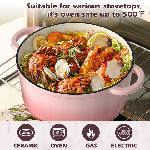 Umite Chef 5QT Dutch Oven oven-safe to 500°F, ideal for braising and baking.