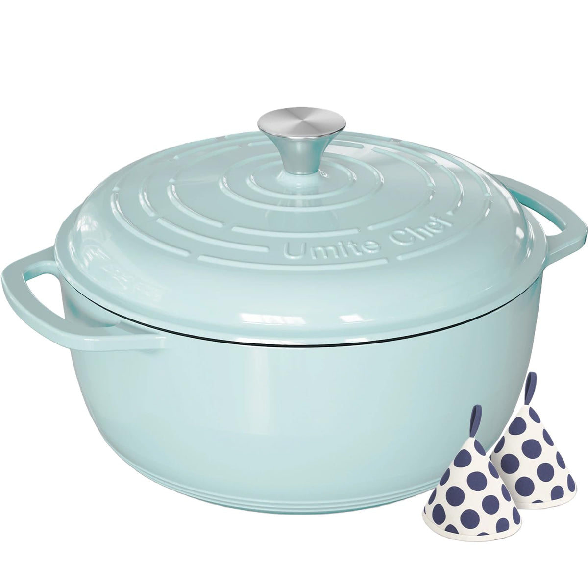 Umite Chef 6QT blue-lid Dutch oven with even heating and moisture retention.