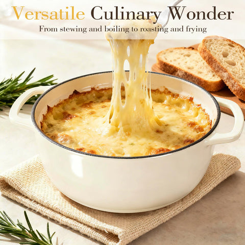 Umite Chef 6qt Dutch Oven on stove—braising with even heat and rich flavors.