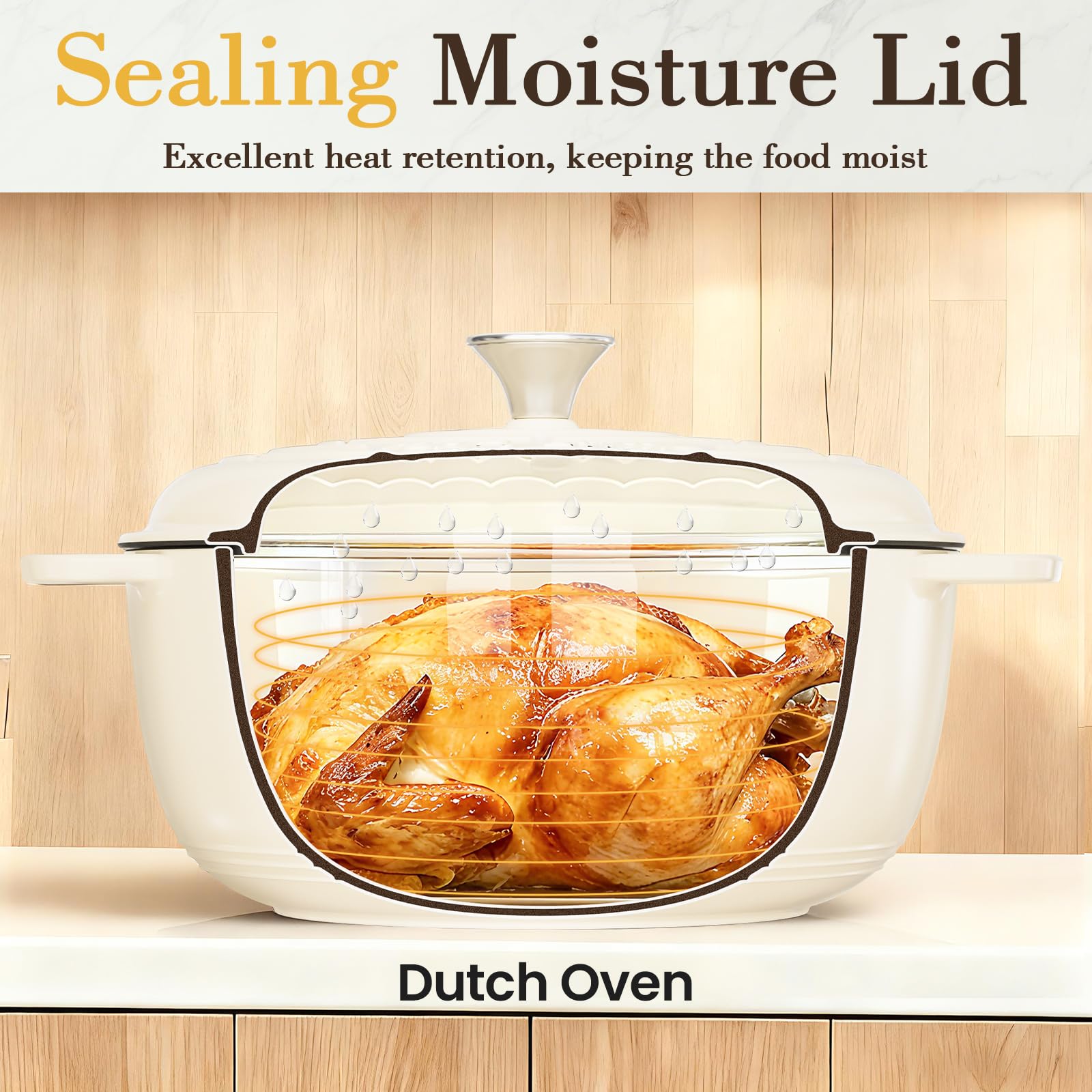 Umite Chef 6qt Dutch Oven enamel interior—smooth, stain-resistant for easy cleaning.