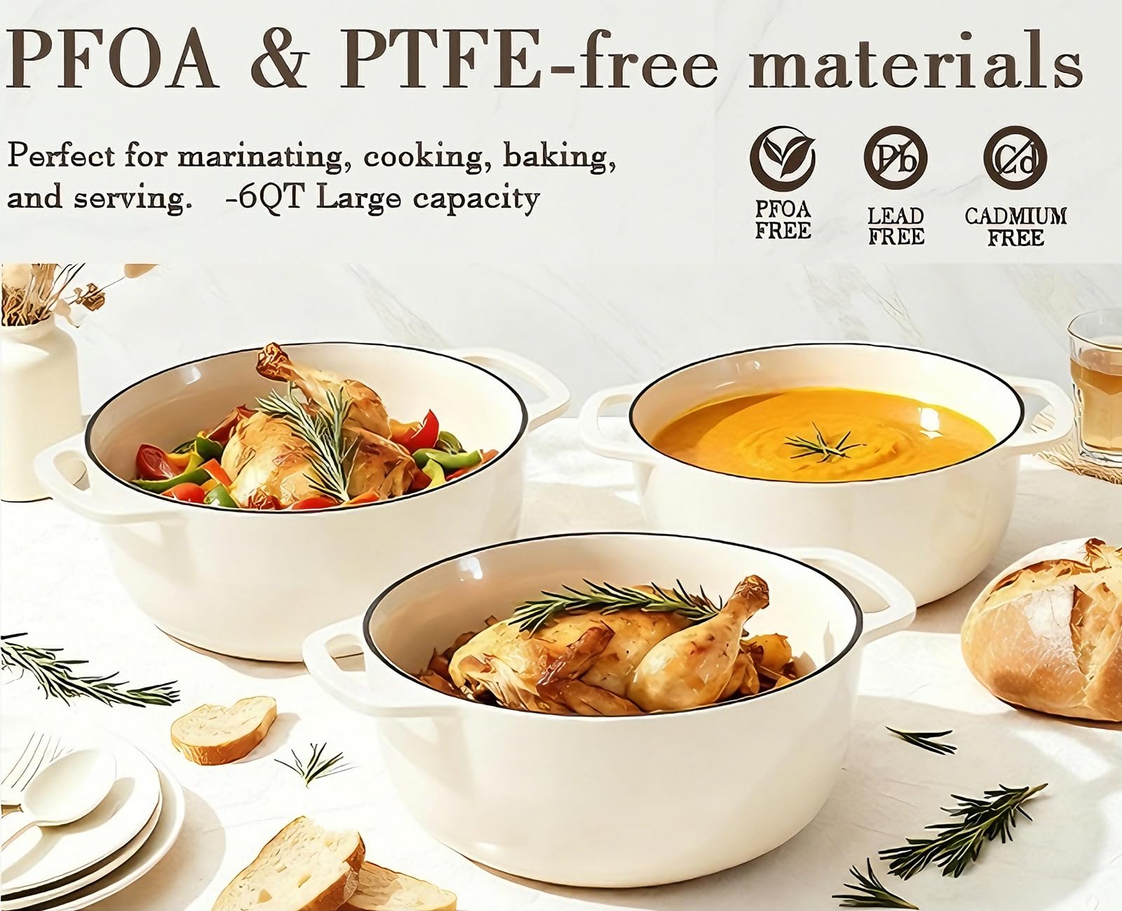 Umite Chef 6qt Dutch Oven in oven—handles stay cool for safe handling.