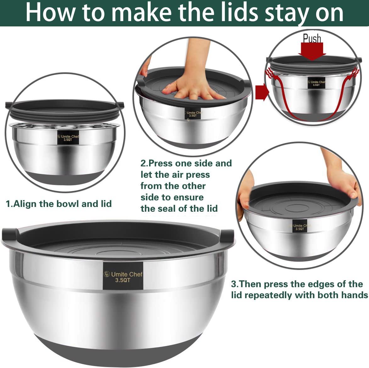 Umite Chef 7-quart large bowl handles big batches for marinating.