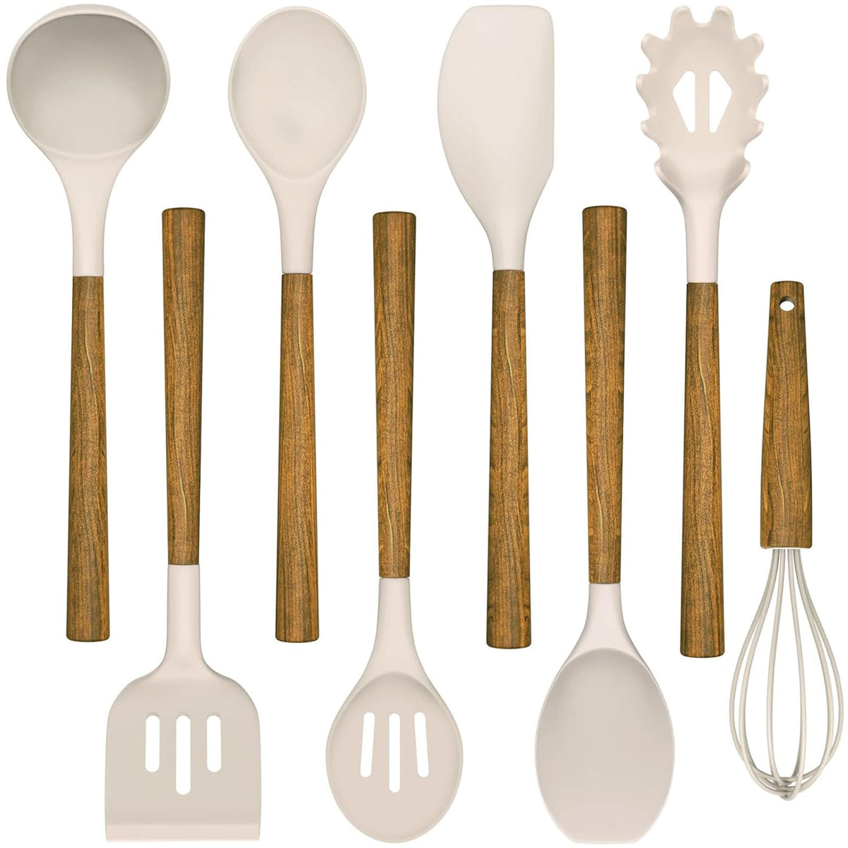 Umite Chef 8pc silicone utensils with acacia handles for nonstick cookware protection