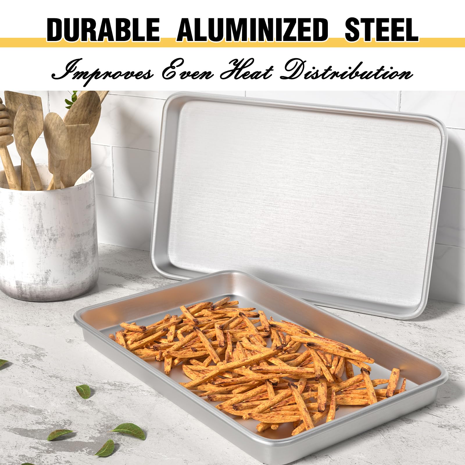 Umite Chef baking sheets in use for roasting veggies demonstrates practical versatility.