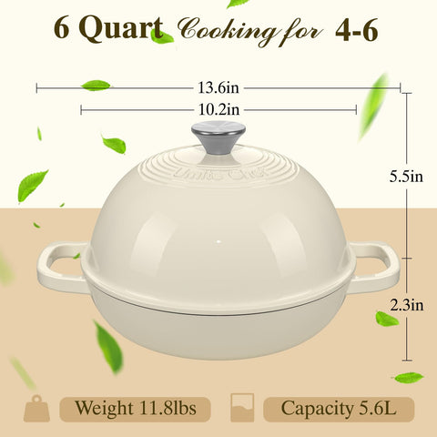 Cream white Umite Chef Dutch oven ready for table serving and presentation.