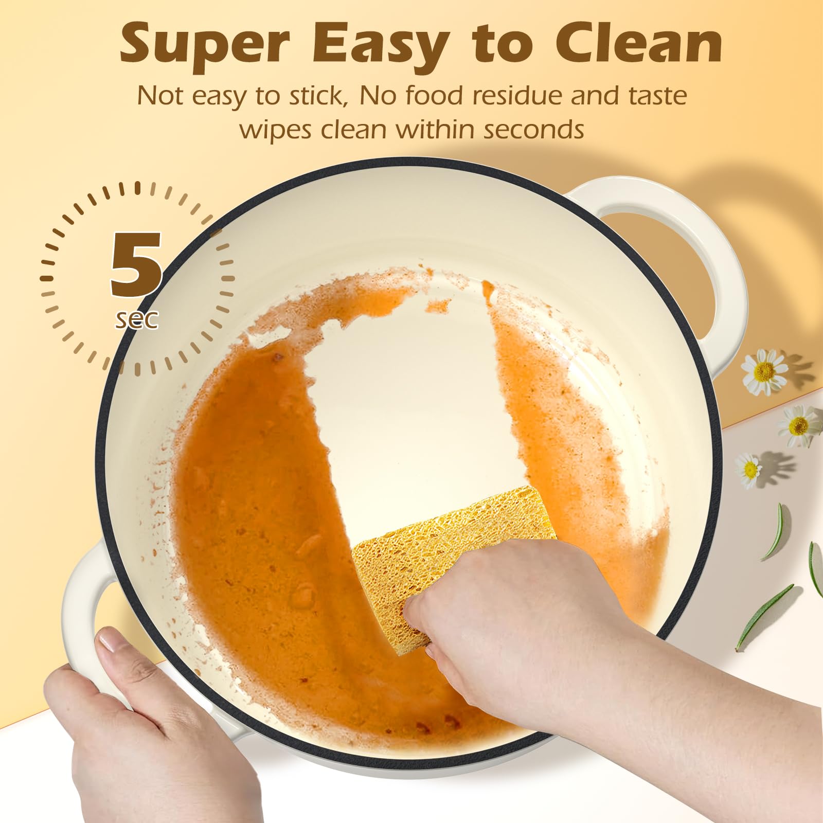Umite Chef cream white enamel interior for easy cleaning and browning.
