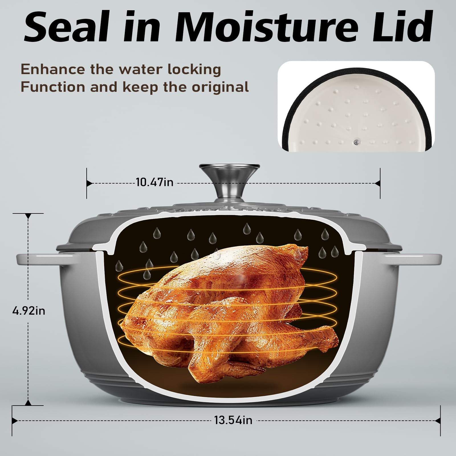 Umite Chef Dutch oven showing secure dual handles for safe lifting.