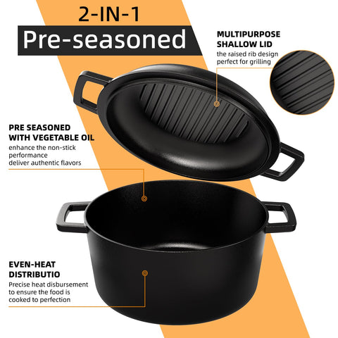 Umite Chef dual-handle cast iron supports easy lifting on any heat source.